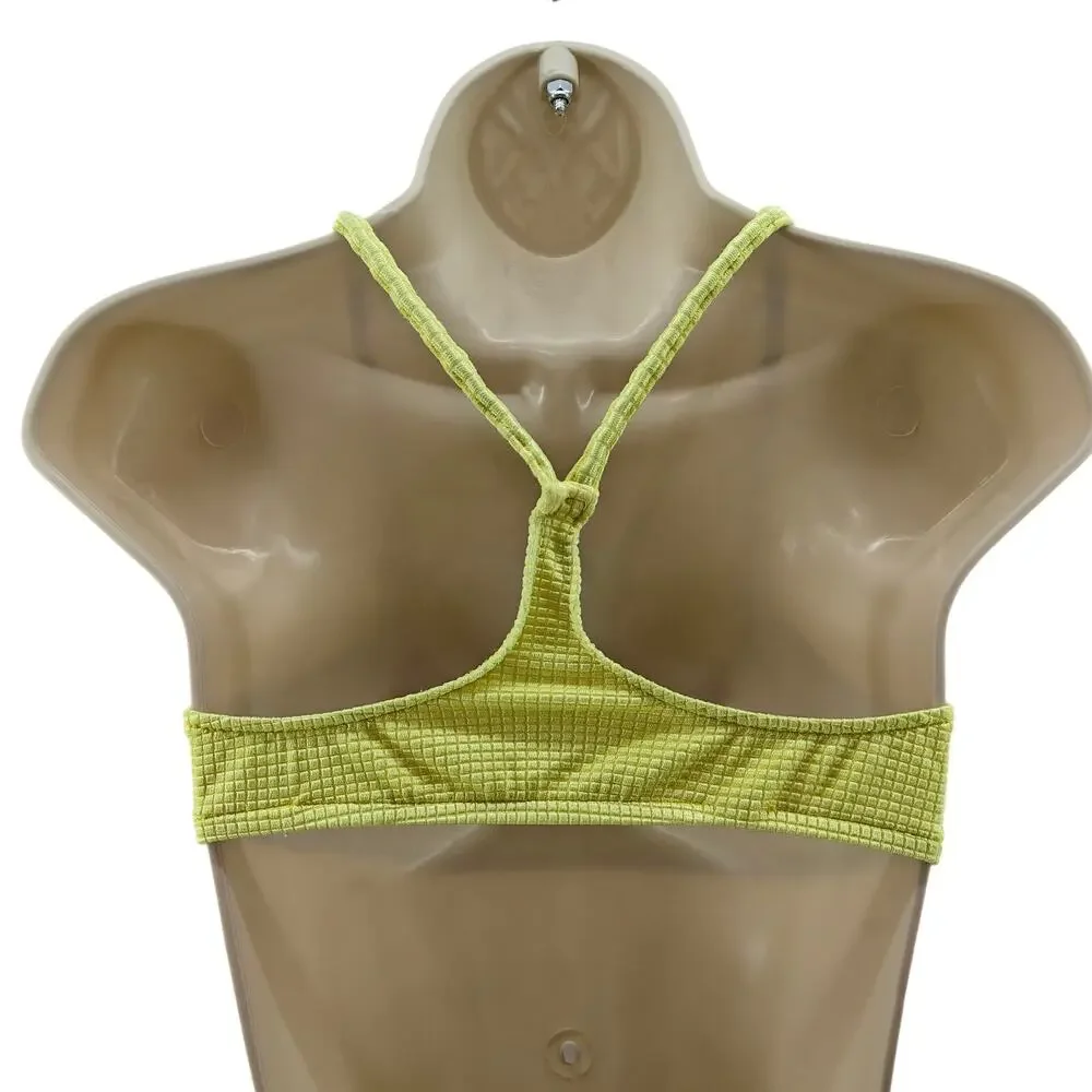 Vintage Electric Beach Jantzen Bright Yellow Waffle Bikini Top Womens Medium